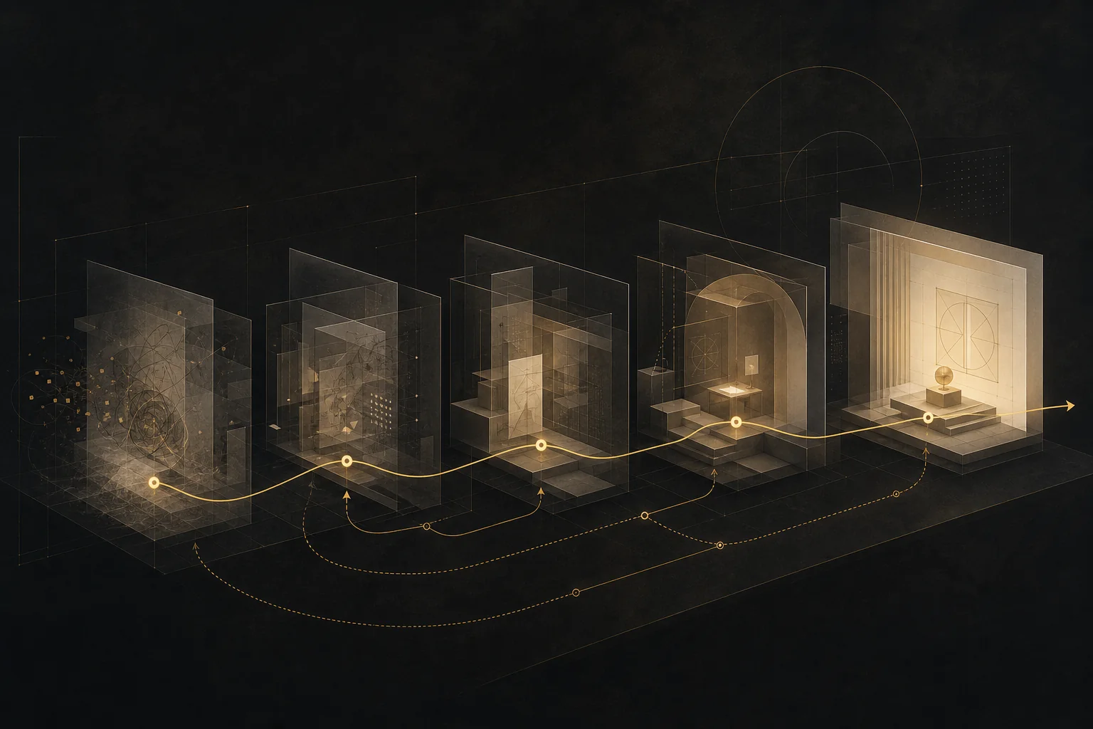 A sequence of illuminated learning environments connected by a path